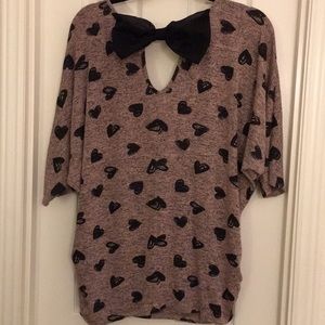 Pink top with black hearts & super cute black bow